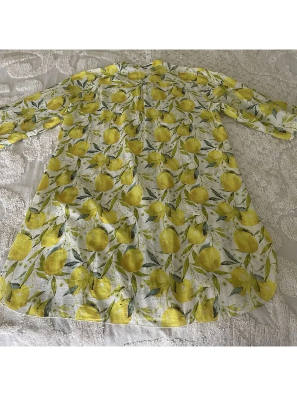 Cotton Voile Lemon Shirt Dress in Limoncello Made In Italy Large Or OS Vacation - Picture 8 of 12